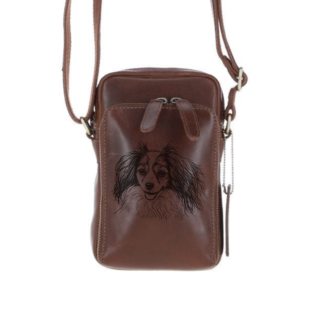 Personalised Papillon Phalene Face Leather Compact Crossbody Bag