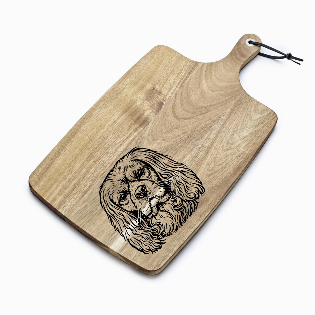 Personalised Ruby King Charles Cavalier Face Engraved Acacia Serving Board