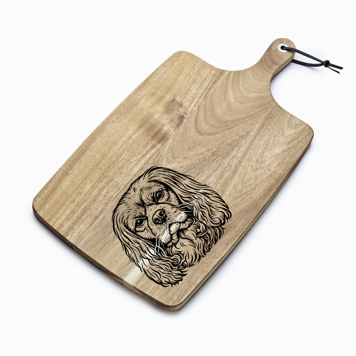 Personalised Ruby King Charles Cavalier Face Engraved Acacia Serving Board