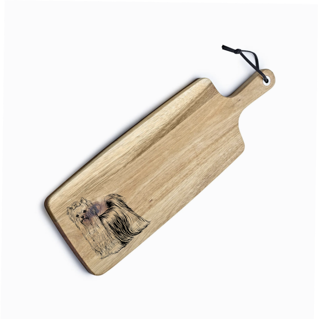 Personalised Yorkshire Terrier Yorkie Standing Engraved Acacia Serving Board