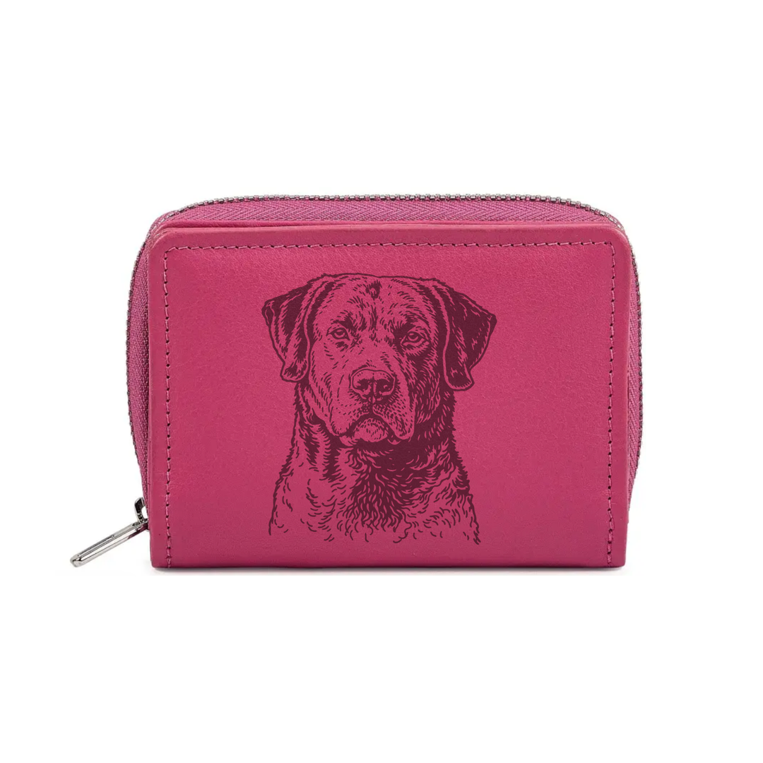 Chesapeake Bay Retriever Face Engraved Small Leather Purse (Green/Pink/Blue/Red)
