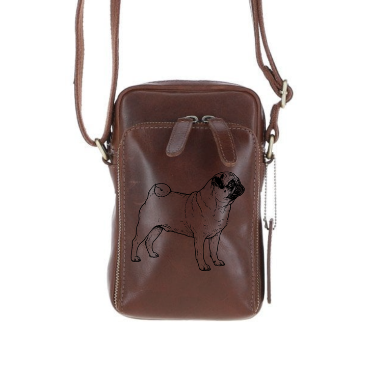 Personalised Pug Standing Leather Compact Crossbody Bag