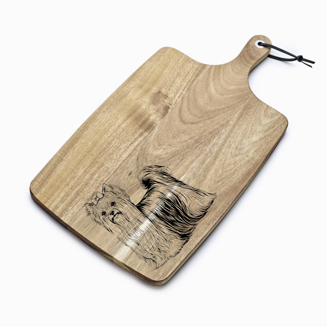 Personalised Yorkshire Terrier Yorkie Standing Engraved Acacia Serving Board