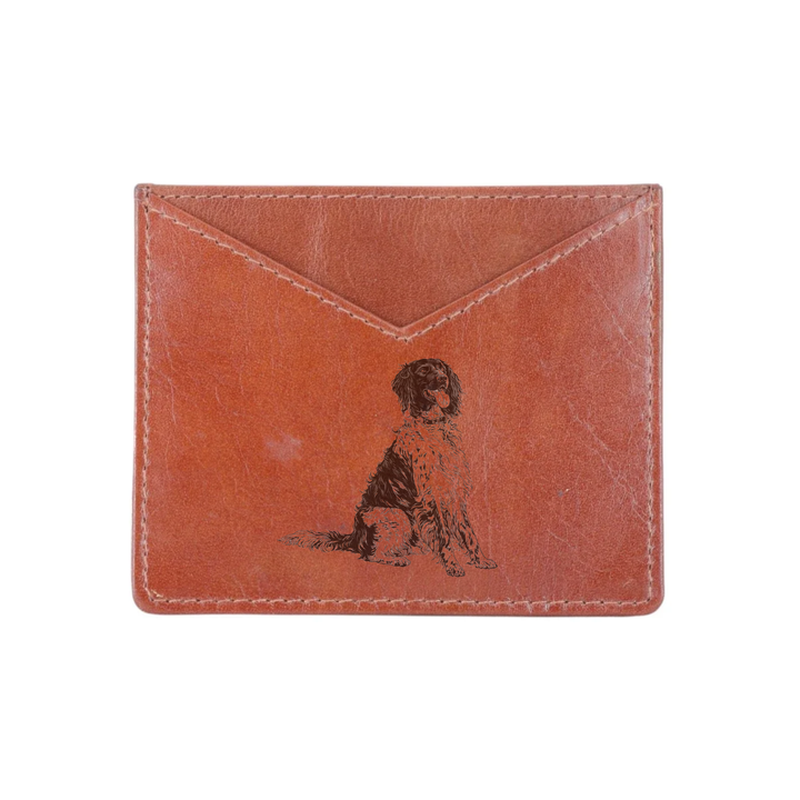 Munsterlander Sitting Engraved Genuine Leather Cardholder