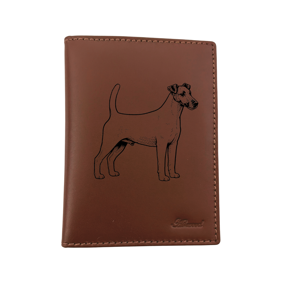 L Smooth Fox Terrier Standing Engraved Leather Passport Cover