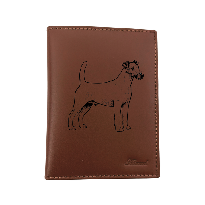 L Smooth Fox Terrier Standing Engraved Leather Passport Cover