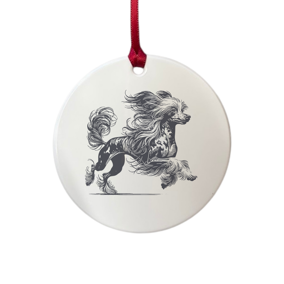 Personalised Chinese Crested Dog Running Engraved White Acrylic Decoration