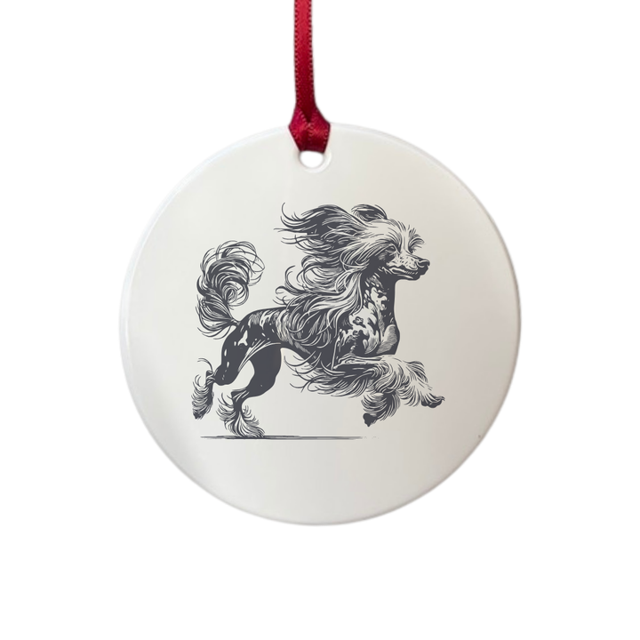 Personalised Chinese Crested Dog Running Engraved White Acrylic Decoration