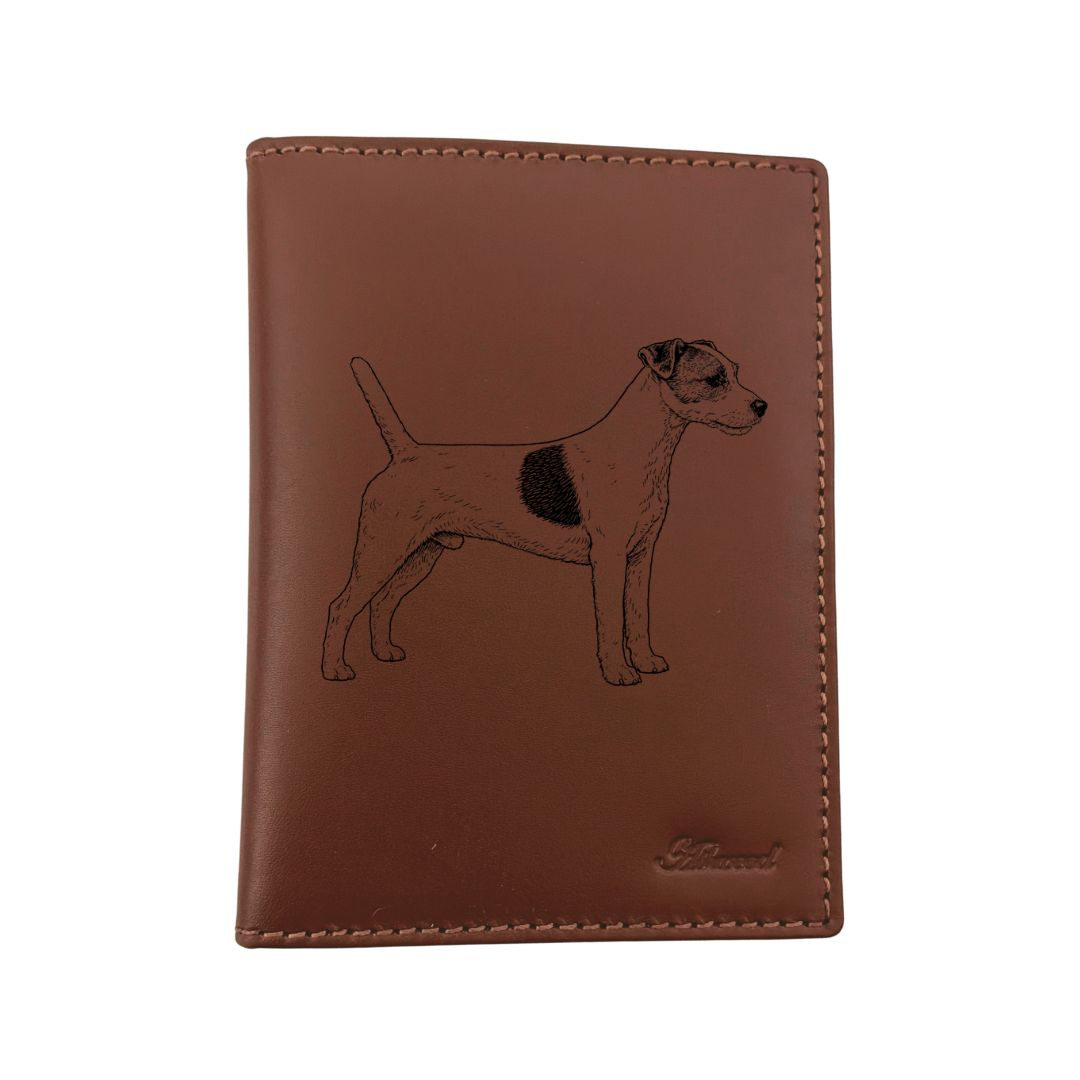 Parson Russell Terrier Standing Engraved Leather Passport Cover