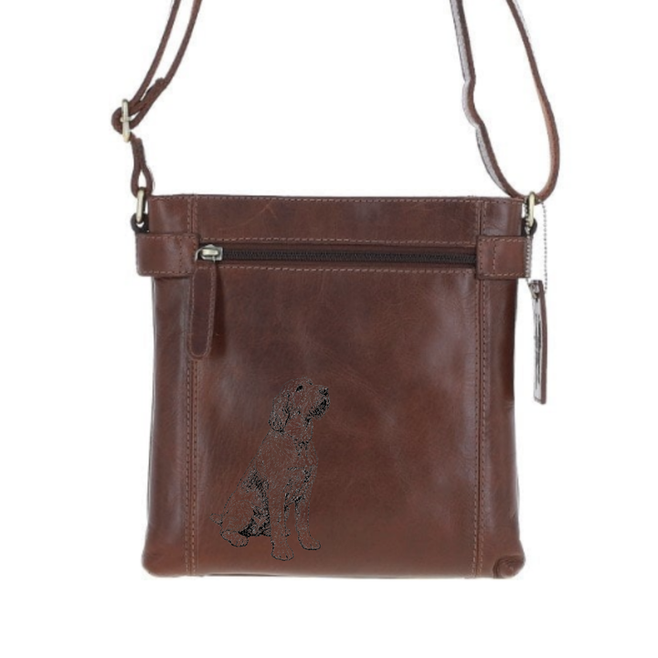 Italian Spinone Engraved Leather Two Section Zip Top Crossbody Bag