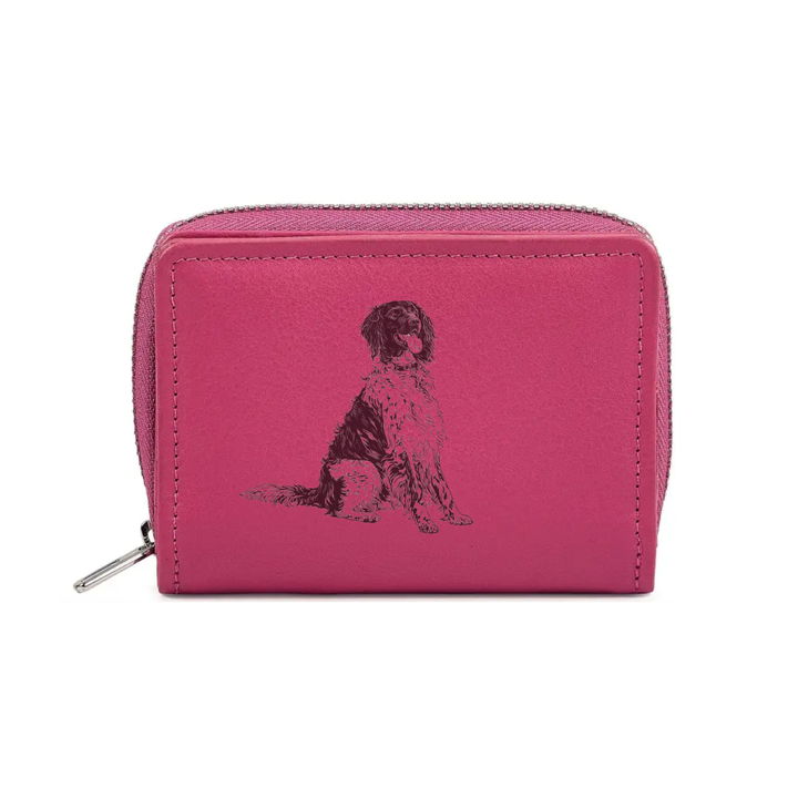 Munsterlander Sitting Engraved Small Leather Purse (Green/Pink/Blue/Red)