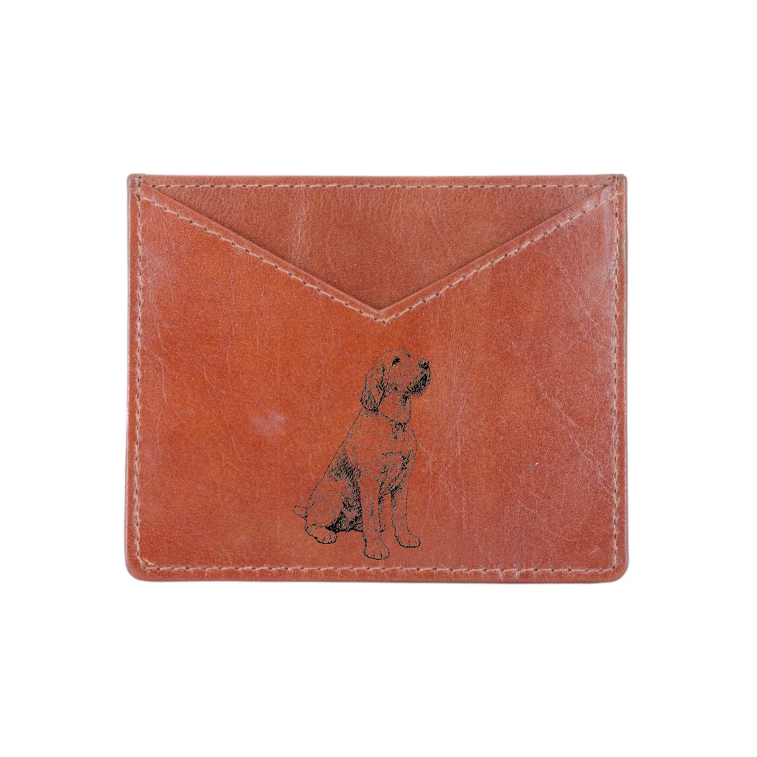 Italian Spinone Sitting Engraved Genuine Leather Cardholder