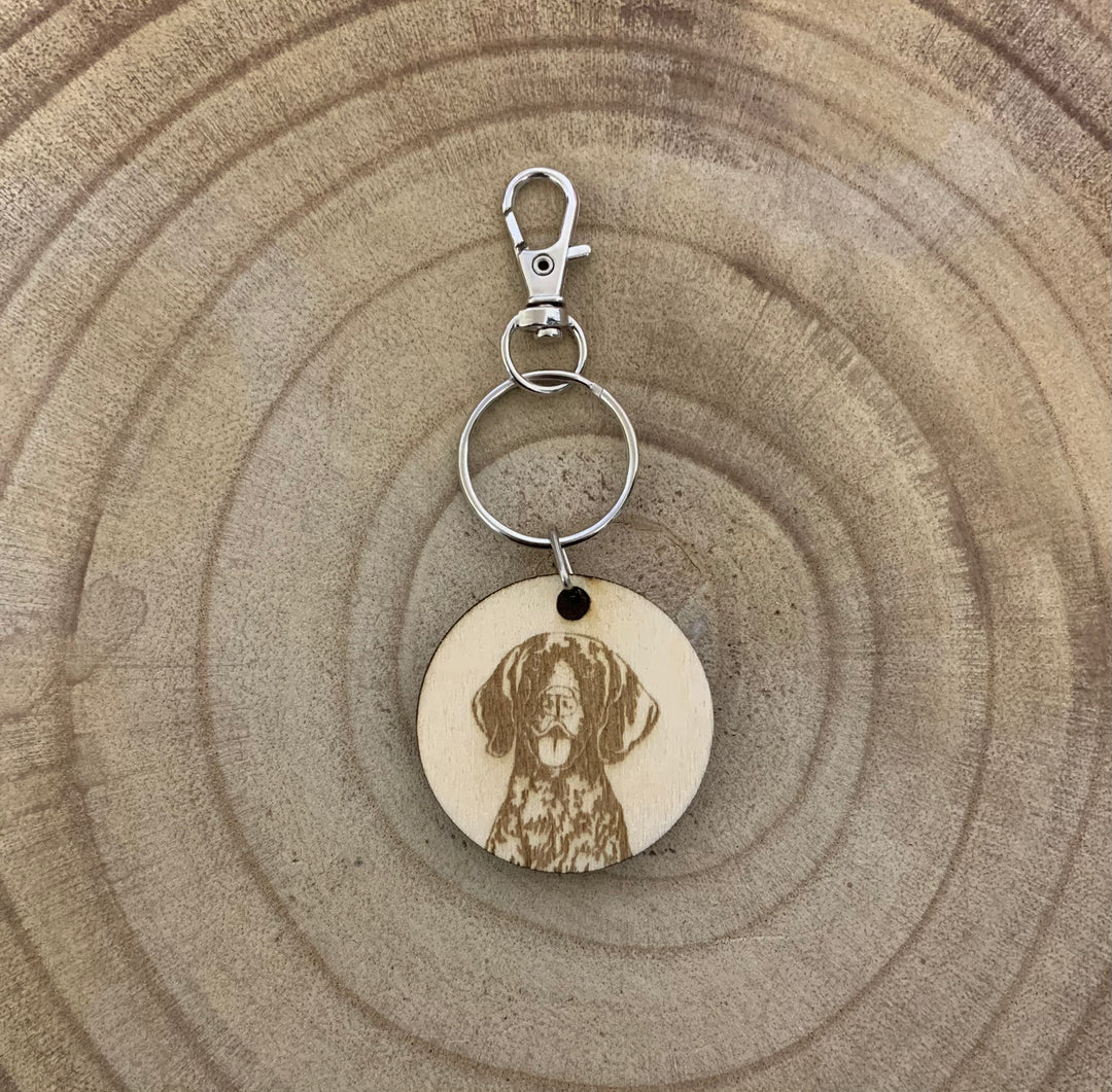 German Shorthaired Pointer Dog Engraved Wooden Keyring