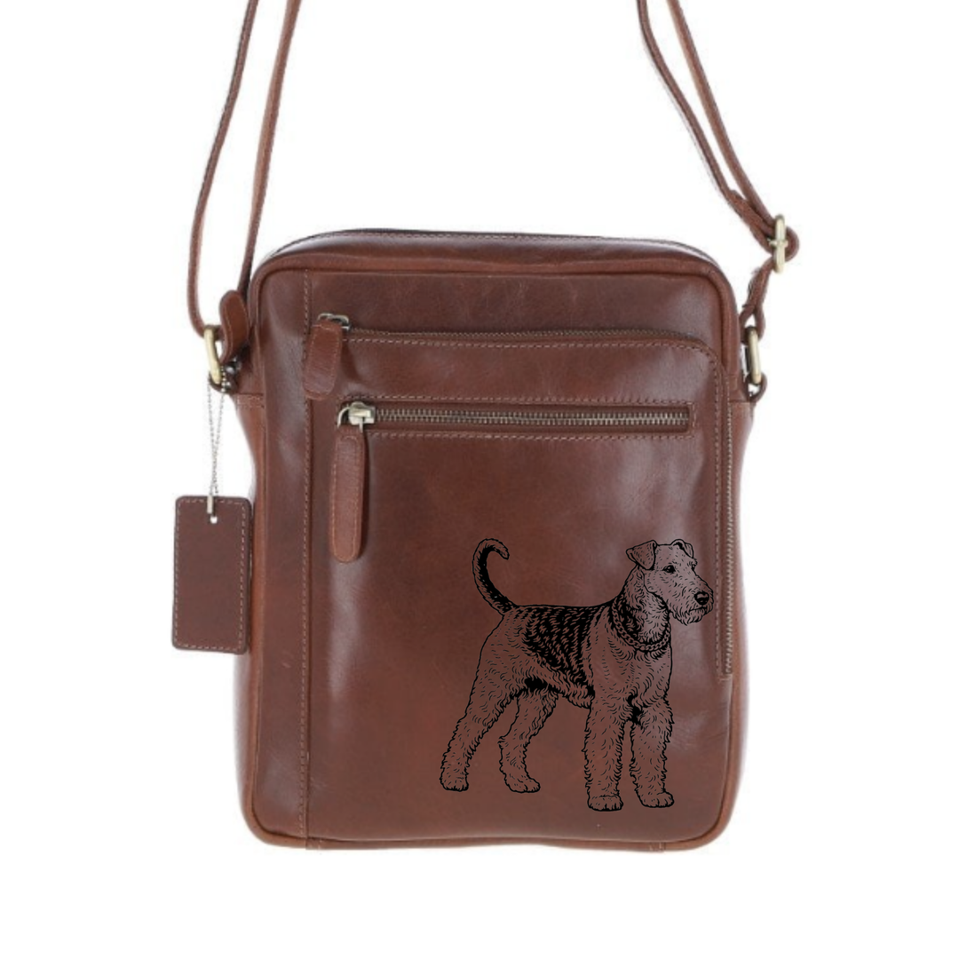 Personalised Standing Airedale Terrier Engraved Leather Crossbody Bag