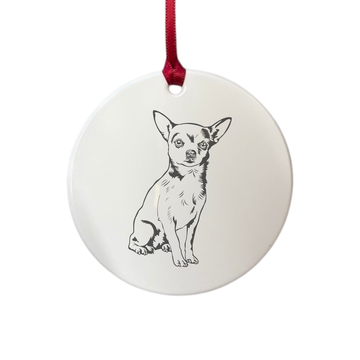 Personalised W Chihuahua Sitting Engraved White Acrylic Decoration