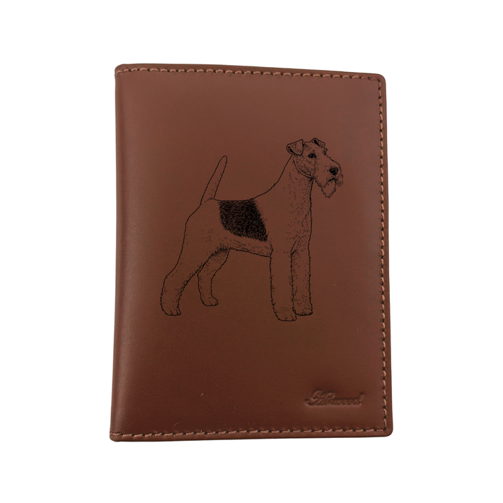 Wire Fox Terrier Standing Engraved Leather Passport Cover