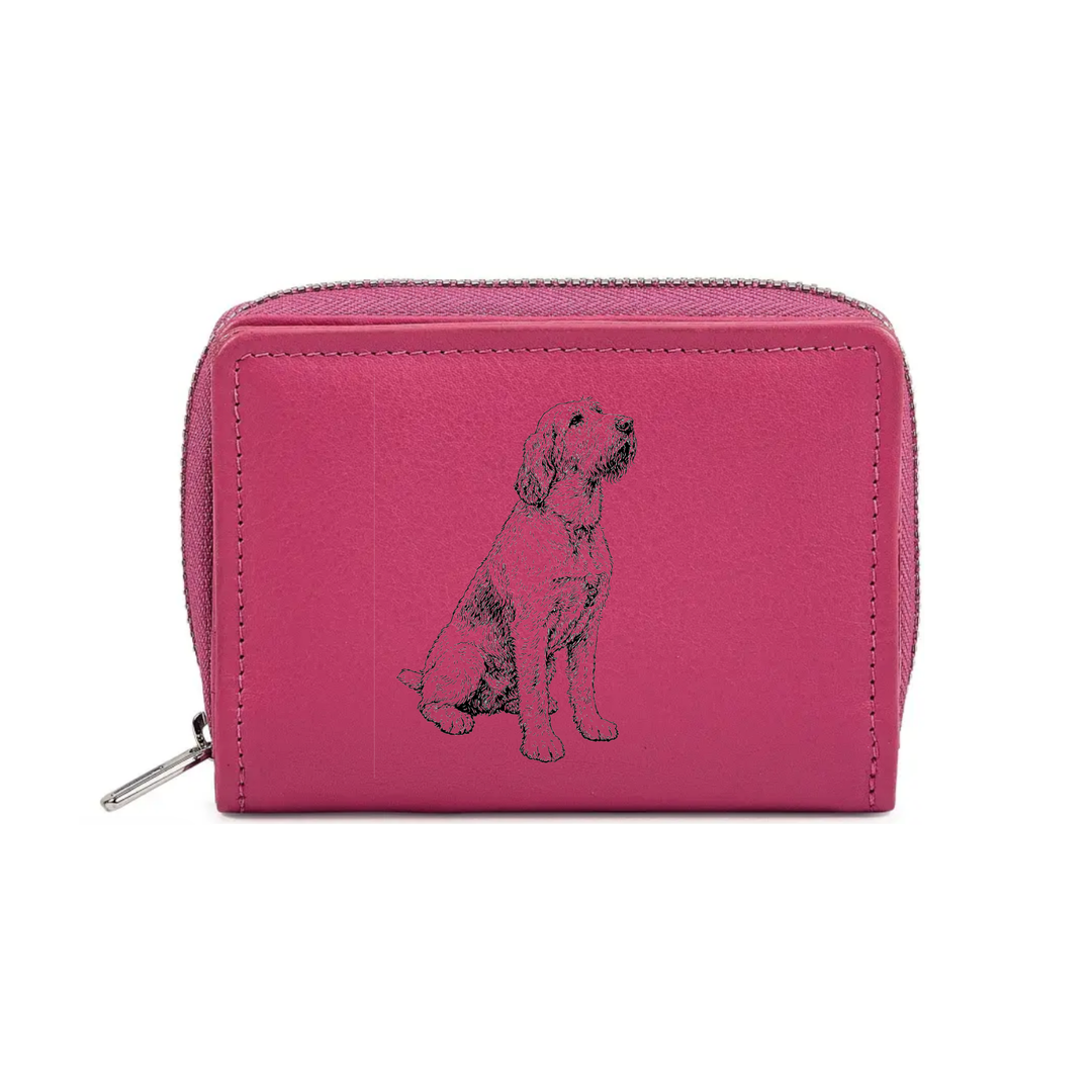 Italian Spinone Sitting Engraved Small Leather Purse (Green/Pink/Blue/Red)
