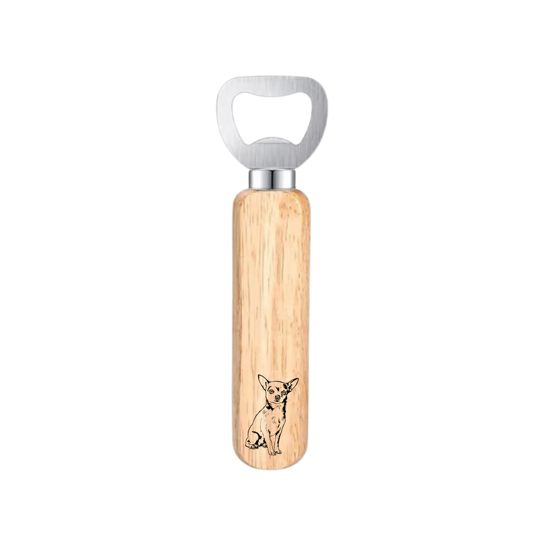 White Chihuahua Sitting Engraved Wooden Bottle Opener