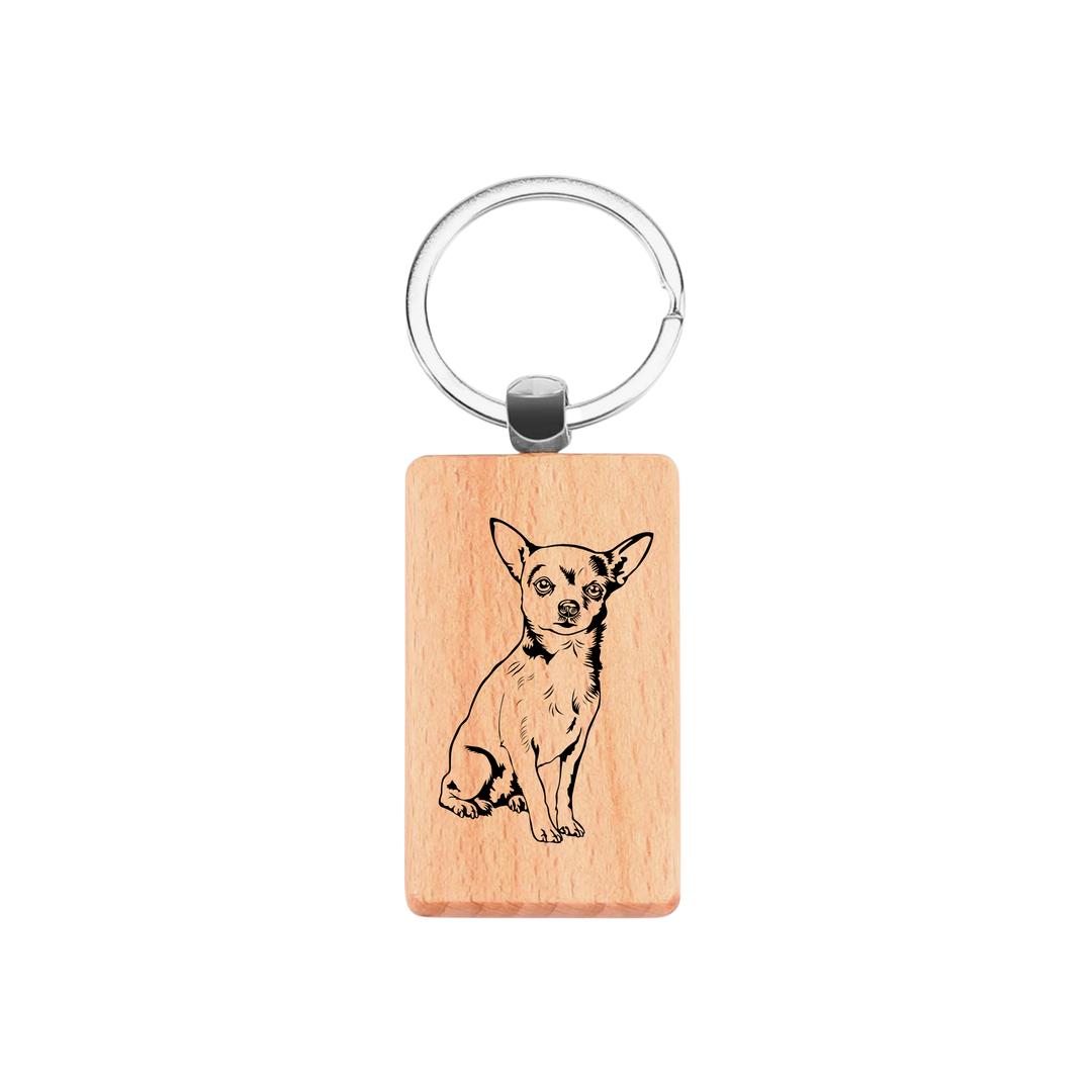W Chihuahua Engraved Rectangle Wooden Keyring
