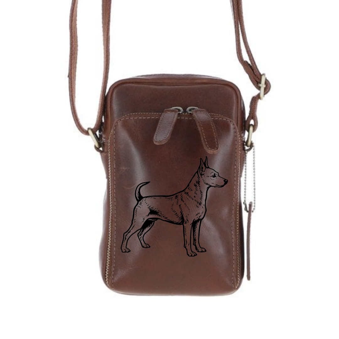 Personalised Miniature Pinscher Standing Leather Compact Crossbody Bag