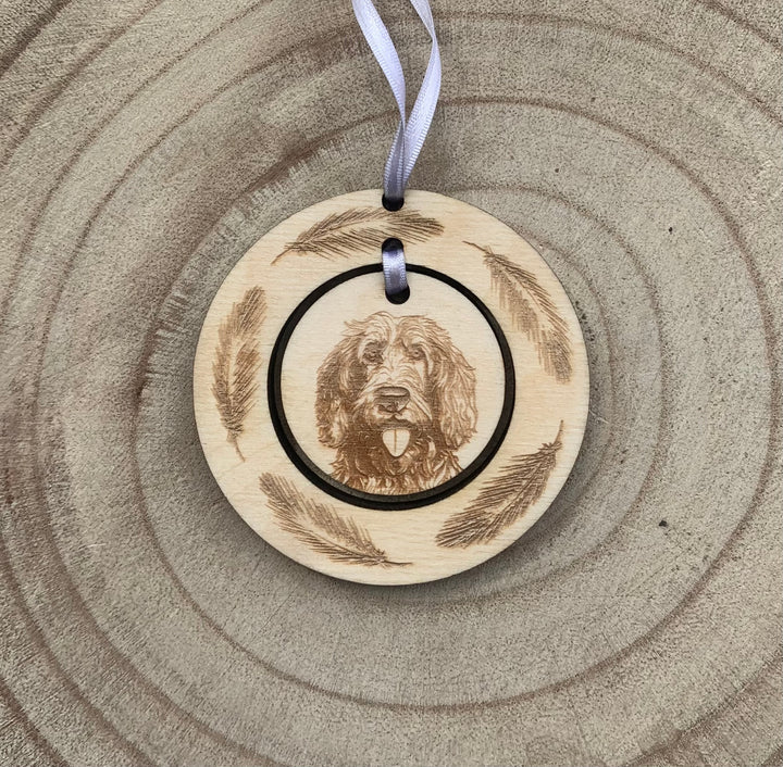 Personalised Otterhound Face Illustration Hanging Decoration ~ Feather Wreath