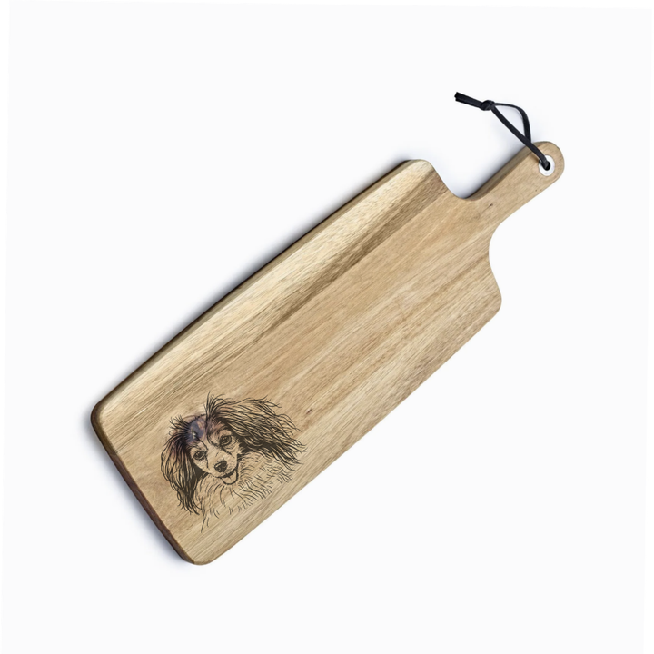 Personalised Papillon Phalene Engraved Acacia Serving Board