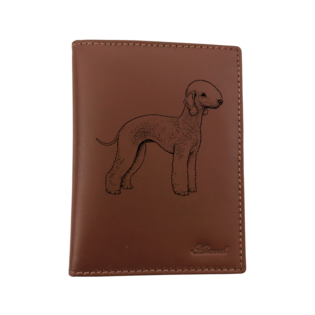 Bedlington Terrier Standing Engraved Leather Passport Cover