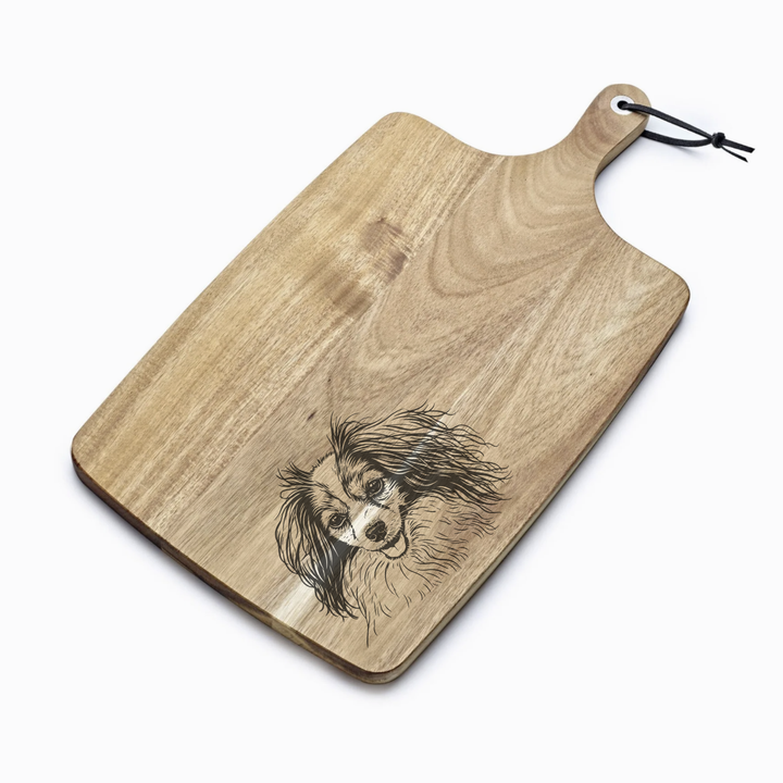 Personalised Papillon Phalene Engraved Acacia Serving Board