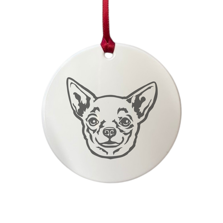 Personalised W Chihuahua Face Engraved White Acrylic Decoration