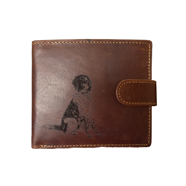 Personalised Munsterlander Sitting Engraved Dark Tan Genuine Leather Wallet