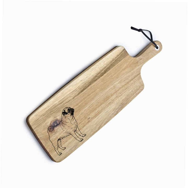 Personalised Pug Standing Engraved Acacia Serving Board