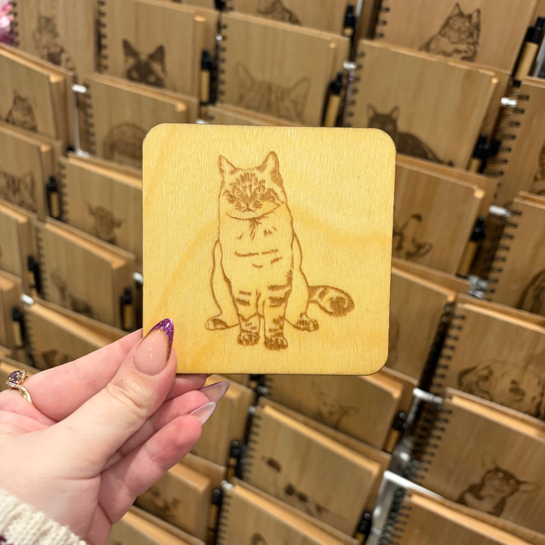 Ragdoll Cat Illustration Engraved Wooden Coaster