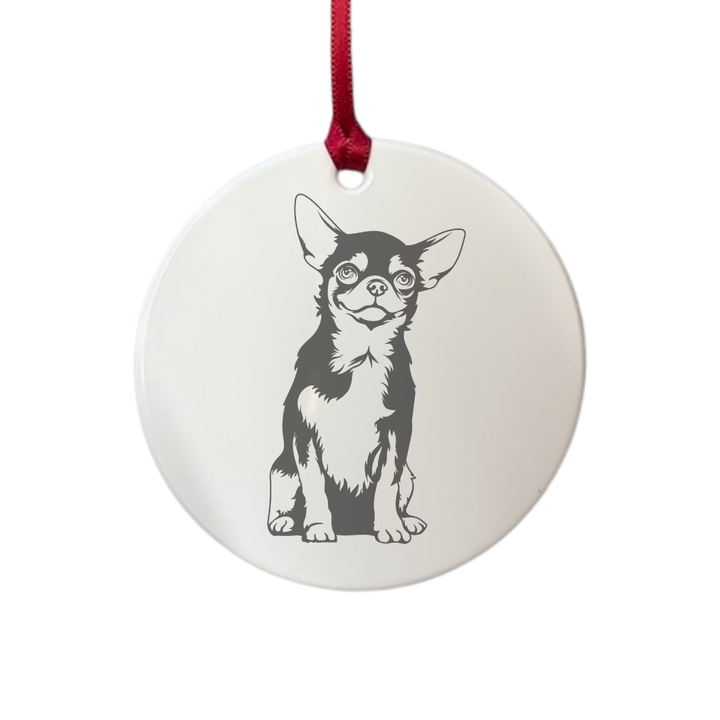 Personalised M Chihuahua Sitting Engraved White Acrylic Decoration