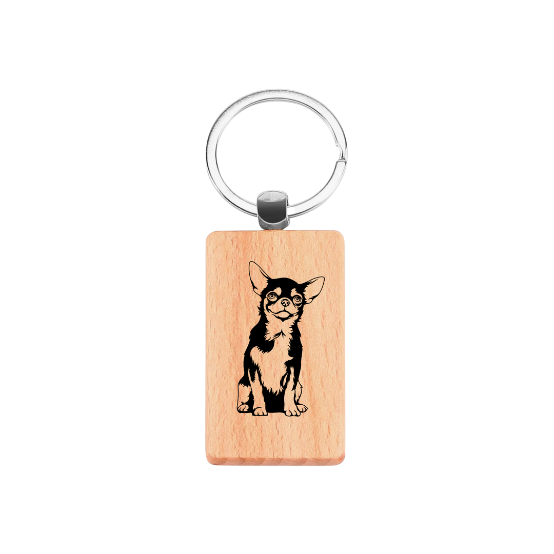 M Chihuahua   Engraved Rectangle Wooden Keyring