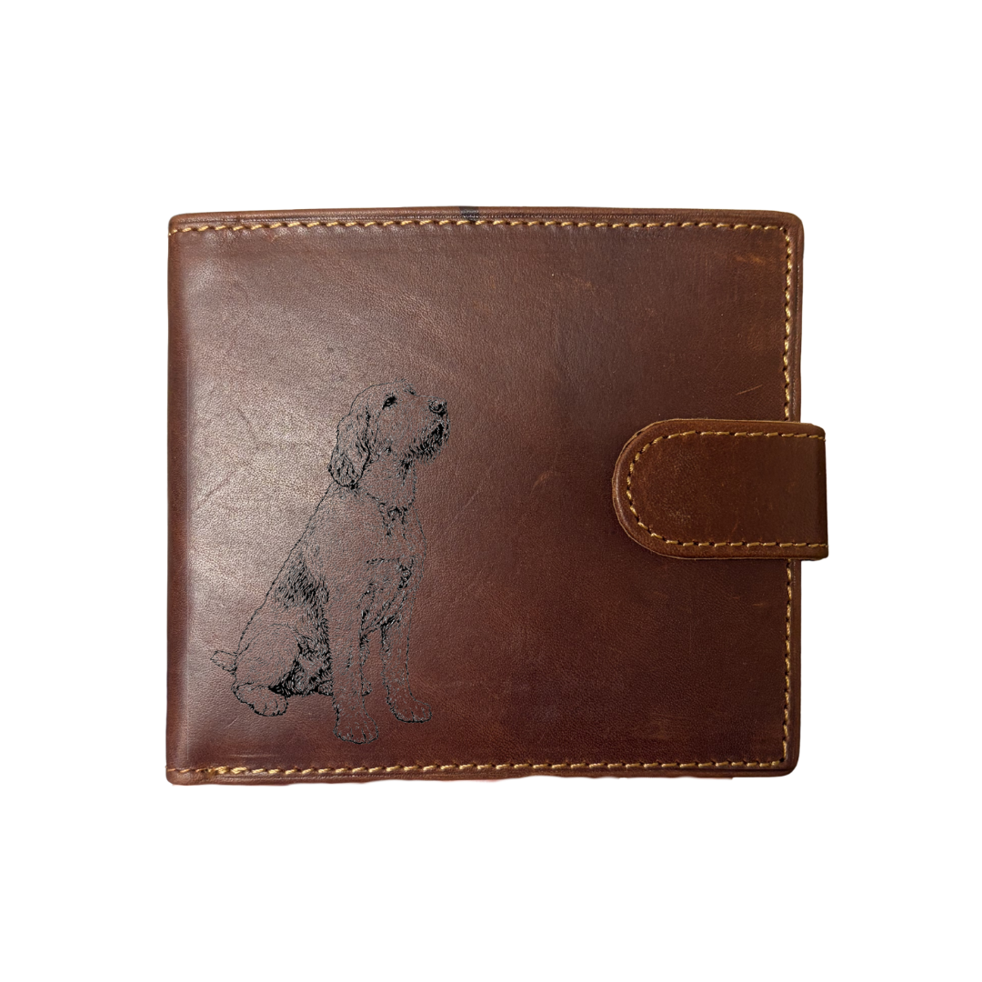 Personalised Italian Spinone Sitting Engraved Dark Tan Genuine Leather Wallet