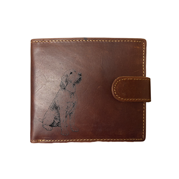 Personalised Italian Spinone Sitting Engraved Dark Tan Genuine Leather Wallet