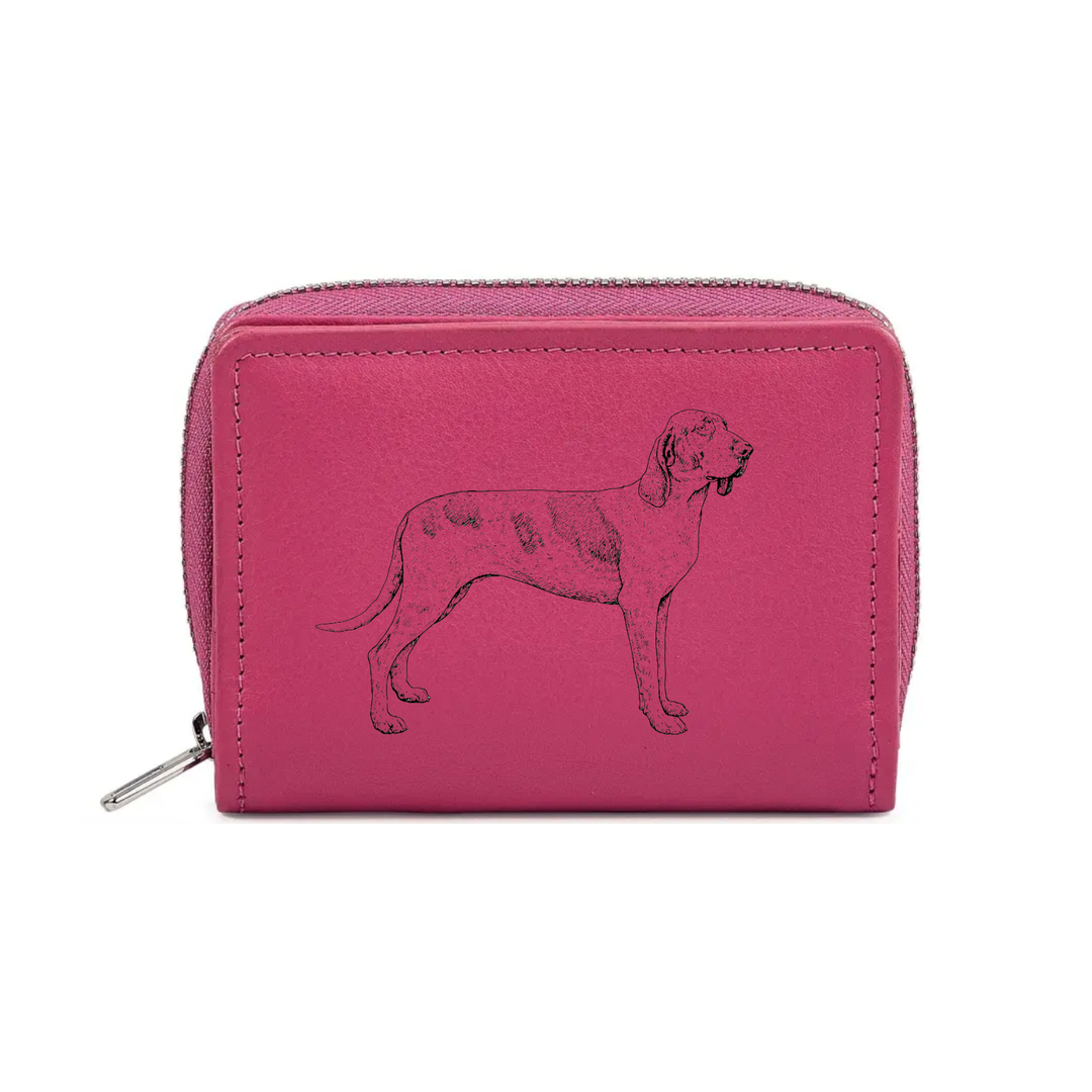 Bracco Italiano Standing Engraved Small Leather Purse (Green/Pink/Blue/Red)