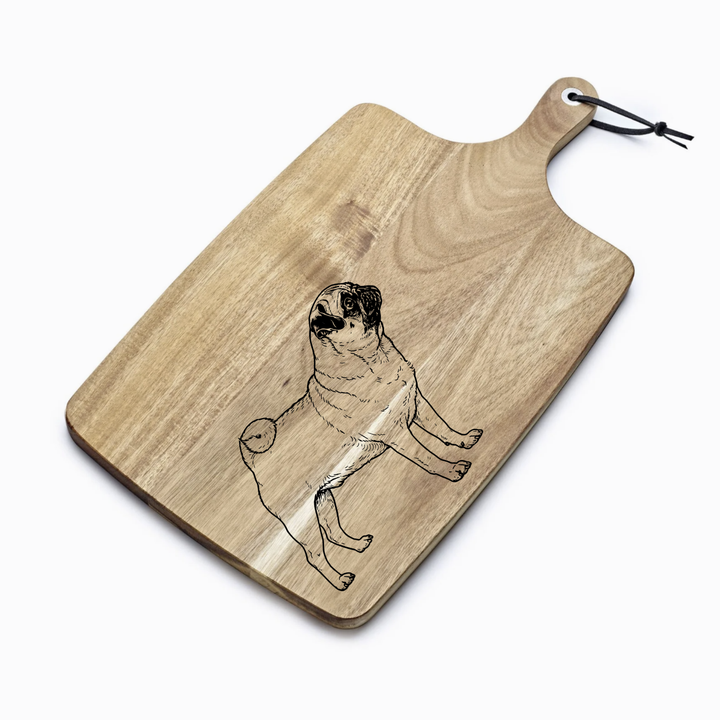 Personalised Pug Standing Engraved Acacia Serving Board