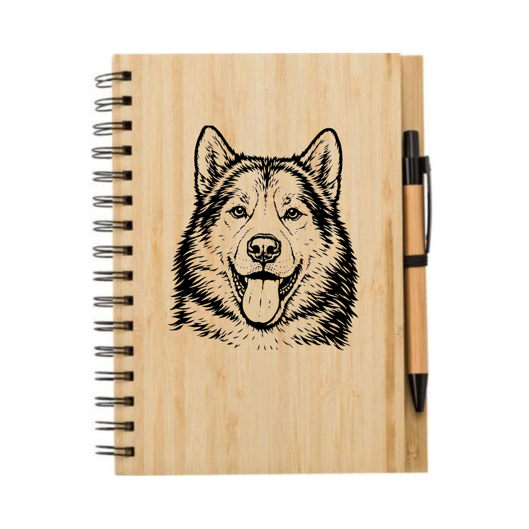 Canadian Eskimo Dog Face Illustration Engraved Notebook