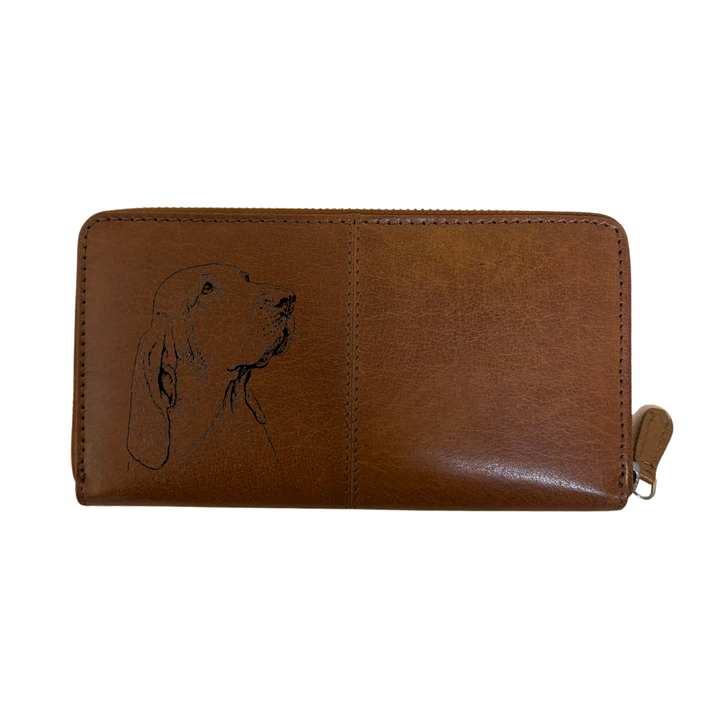 Bracco Italiano Face Engraved Large Leather Purse