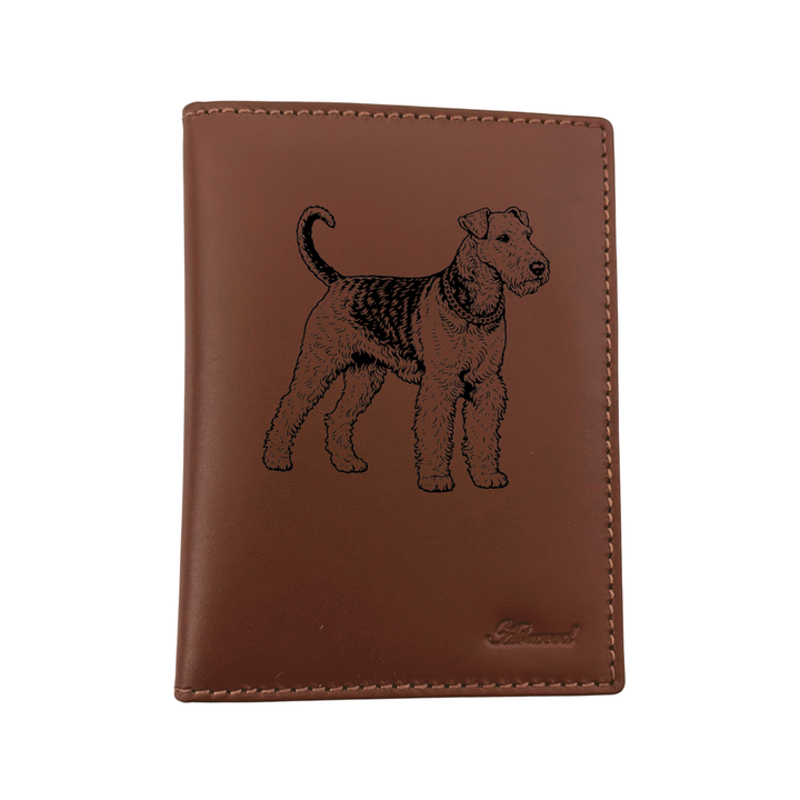 Airedale Terrier Standing Engraved Leather Passport Cover