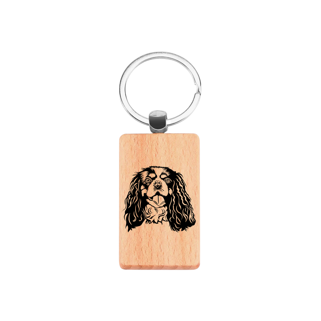Cavalier King Charles Spaniel Face Engraved Rectangle Wooden Keyring