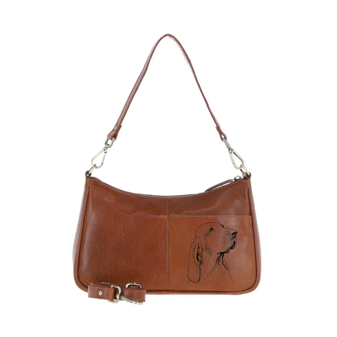 Bracco Italiano Face Engraved Genuine Leather Shoulder Bag