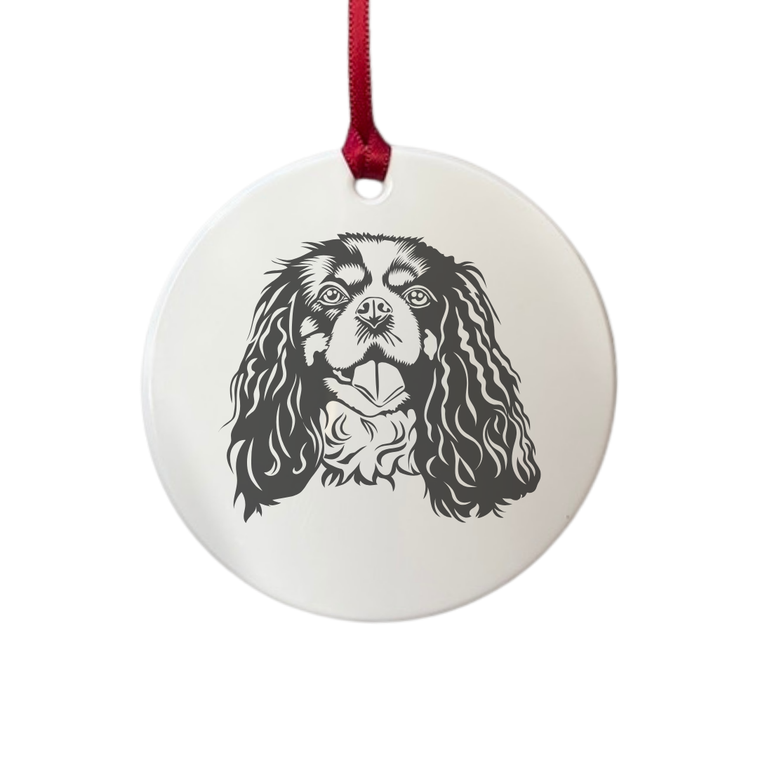 Personalised Cavalier King Charles Spaniel Face Engraved White Acrylic Decoration