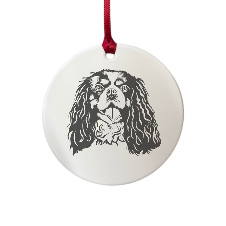 Personalised Cavalier King Charles Spaniel Face Engraved White Acrylic Decoration