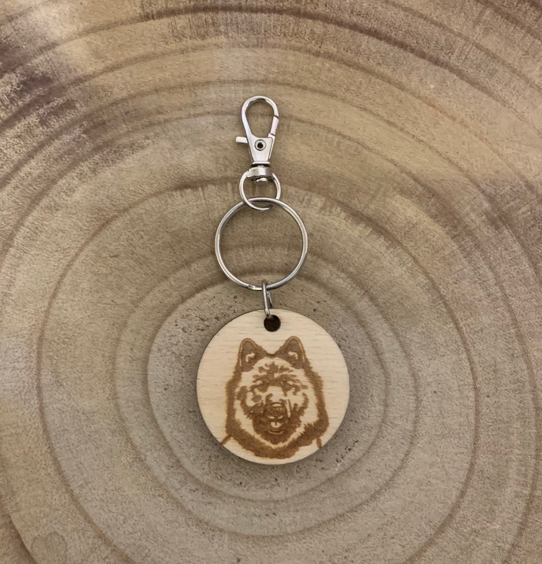 Eurasier Face Dog Engraved Wooden Keyring