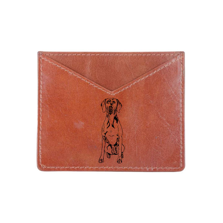 Weimaraner Sitting Engraved Genuine Leather Cardholder