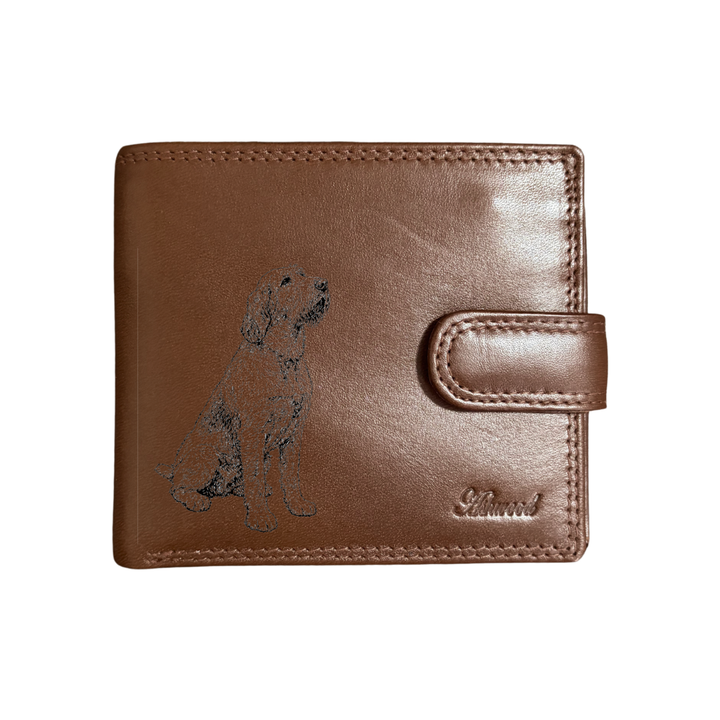 Personalised Italian Spinone Sitting Engraved Dark Tan Genuine Leather Wallet