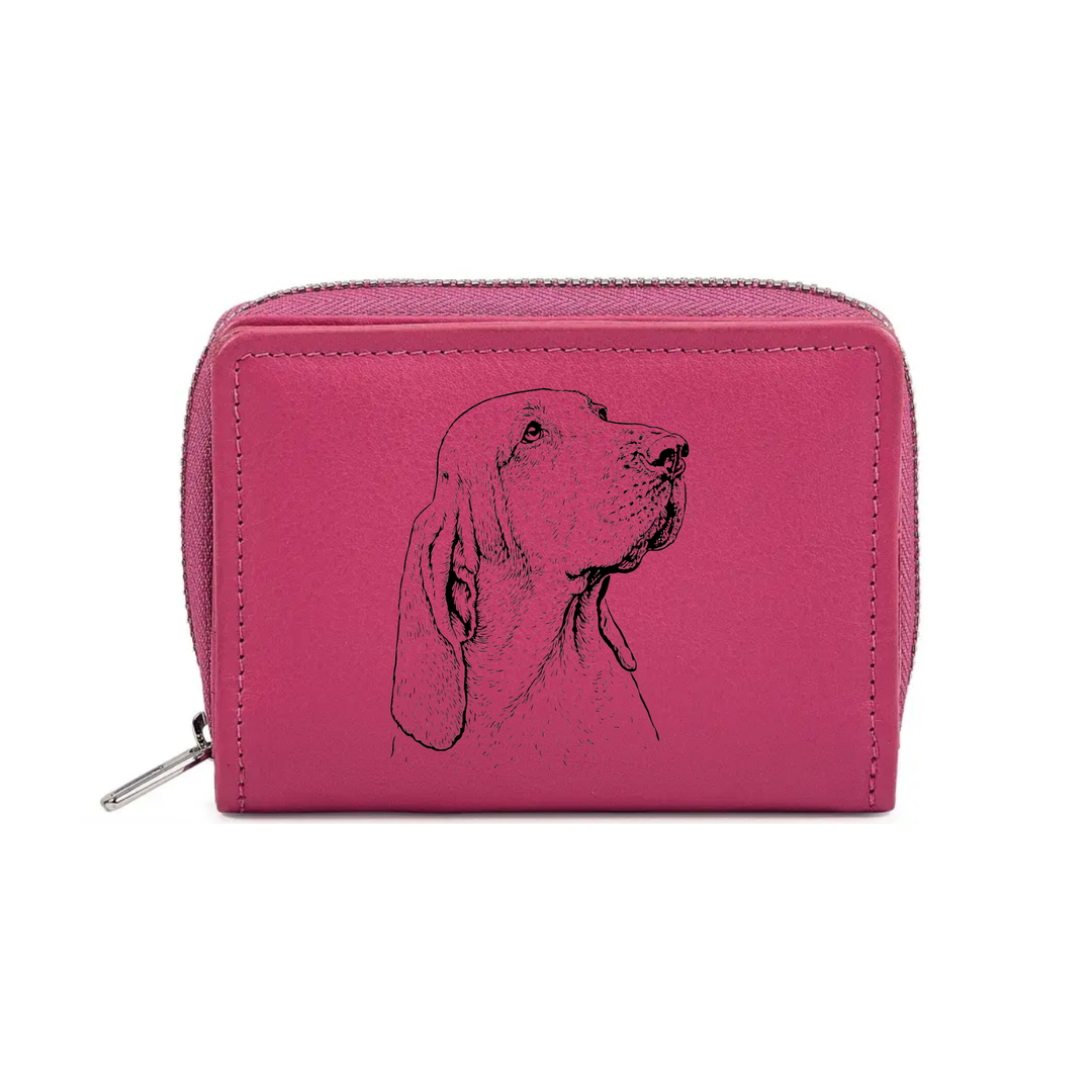 Bracco Italiano Face Engraved Small Leather Purse (Green/Pink/Blue/Red)