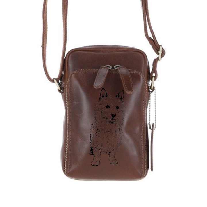 Personalised Australian Terrier Standing Leather Compact Crossbody Bag